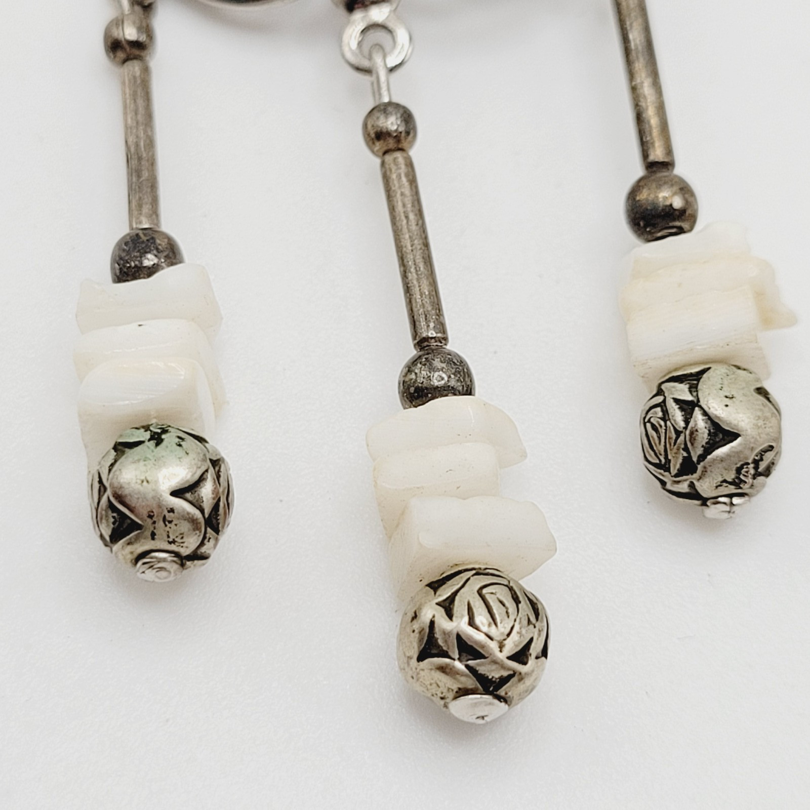 Southwestern Style Chandelier Silver Tone White Howlite Bead Pierced Earrings