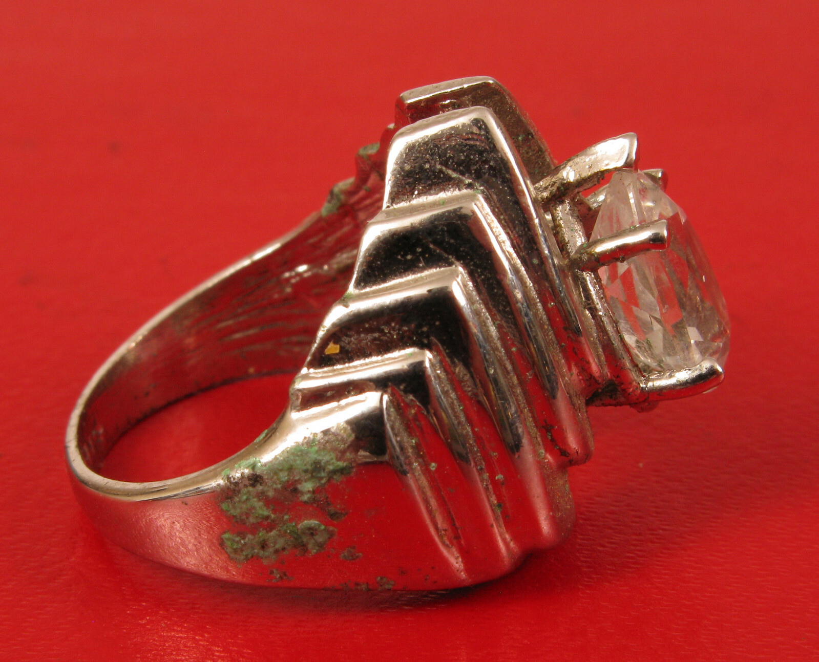 VINTAGE LINDENWOLD FINE JEWELRY STERLING SILVER CUBIC ZIRCONIA CZ COCKTAIL RING