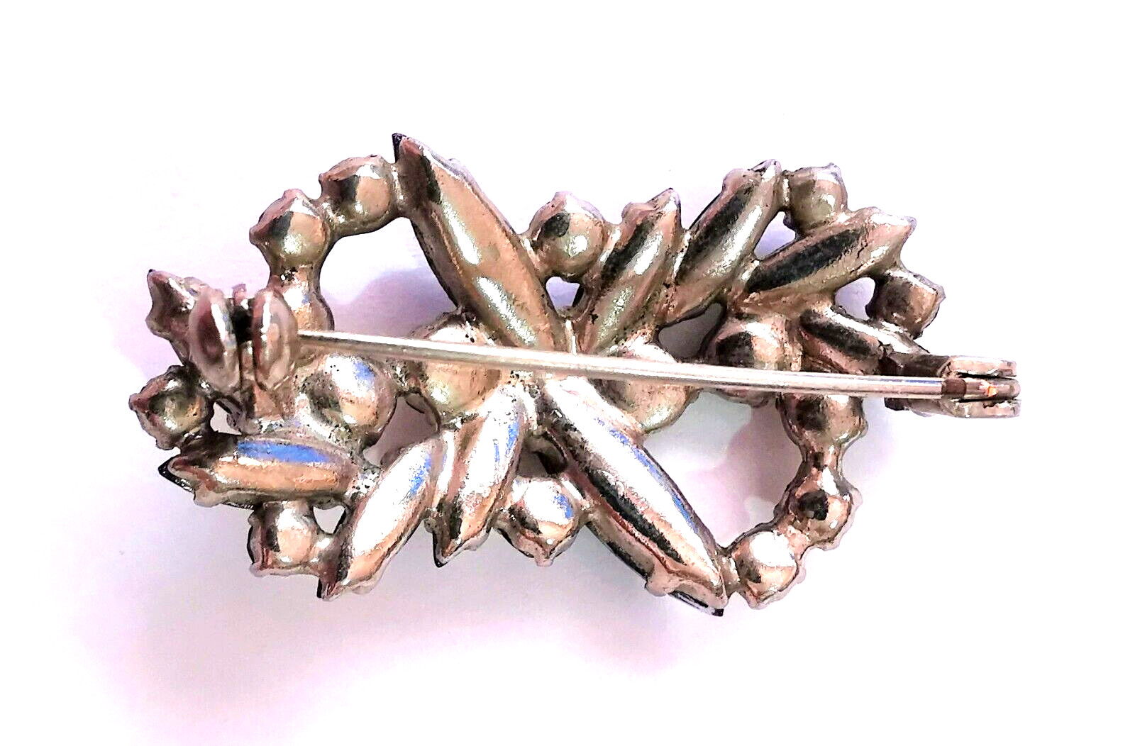 Czech Brooch Vintage Pin Rhinestone Blue Clear Glass Rhinestones Silvered Brass