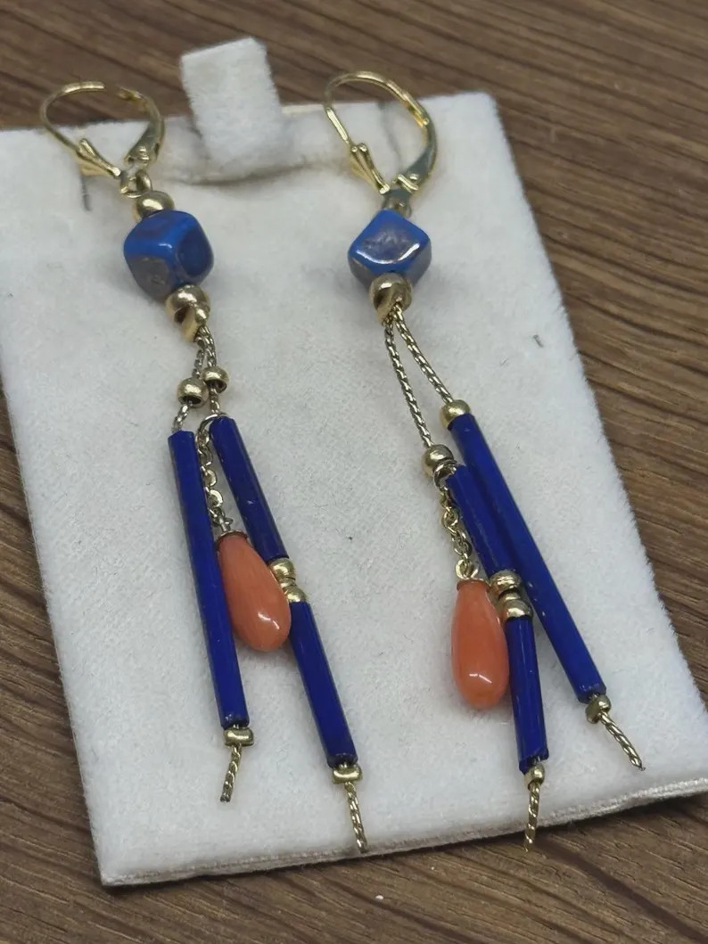 Earrings silver 925 natural coral Lapislazuli