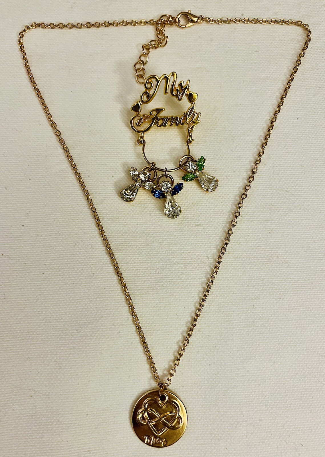 Lot of 2 Vintage Gold Tone ‘Mother’ Pieces Jewelry Necklace & Convertible Brooch