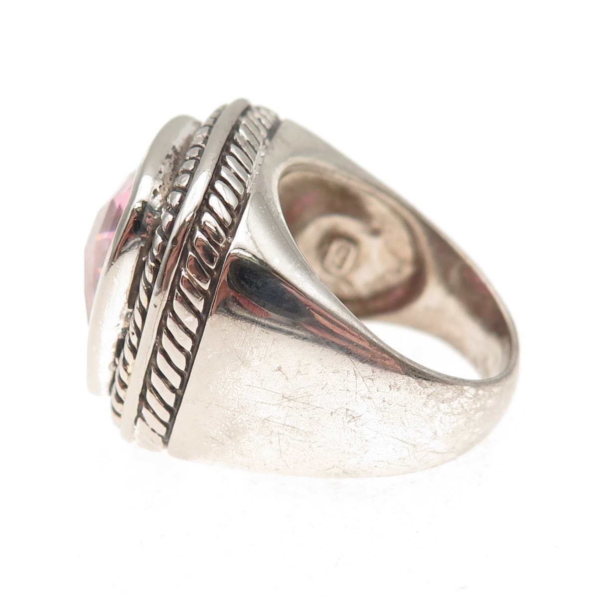 925 Sterling Silver Vintage Cushion-Cut Pink C Z Oxidized Ring Size 7.25