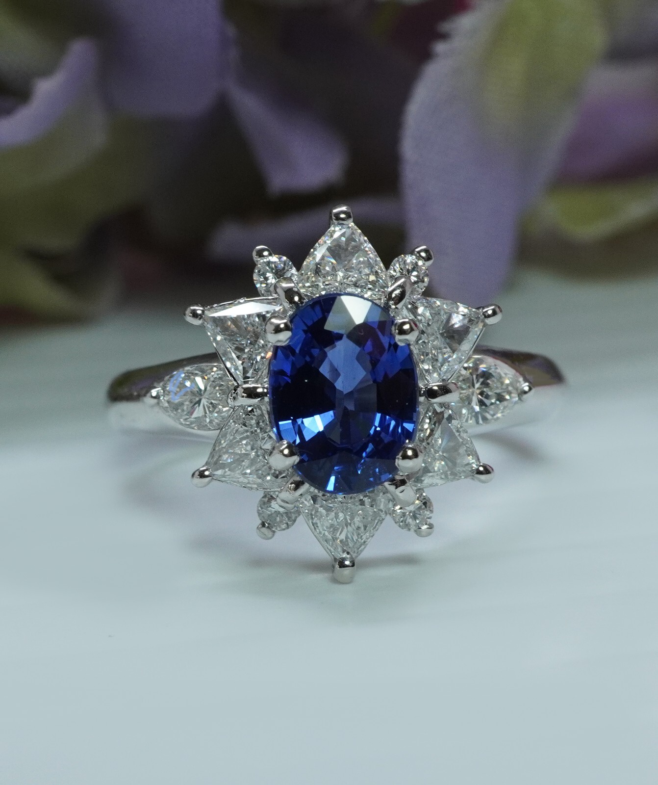Vintage Sapphire Trillion Marquise Diamond Platinum Ring Princess Diana Estate