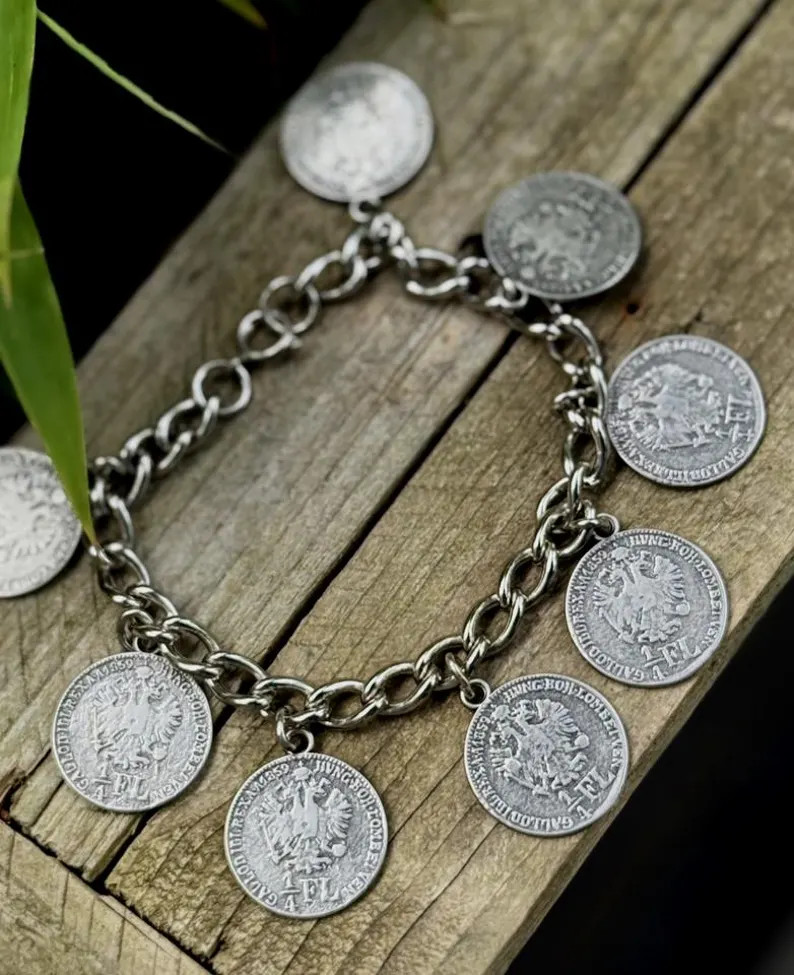 vintage bracelet Charivari 1/4 Florin 1859 coins