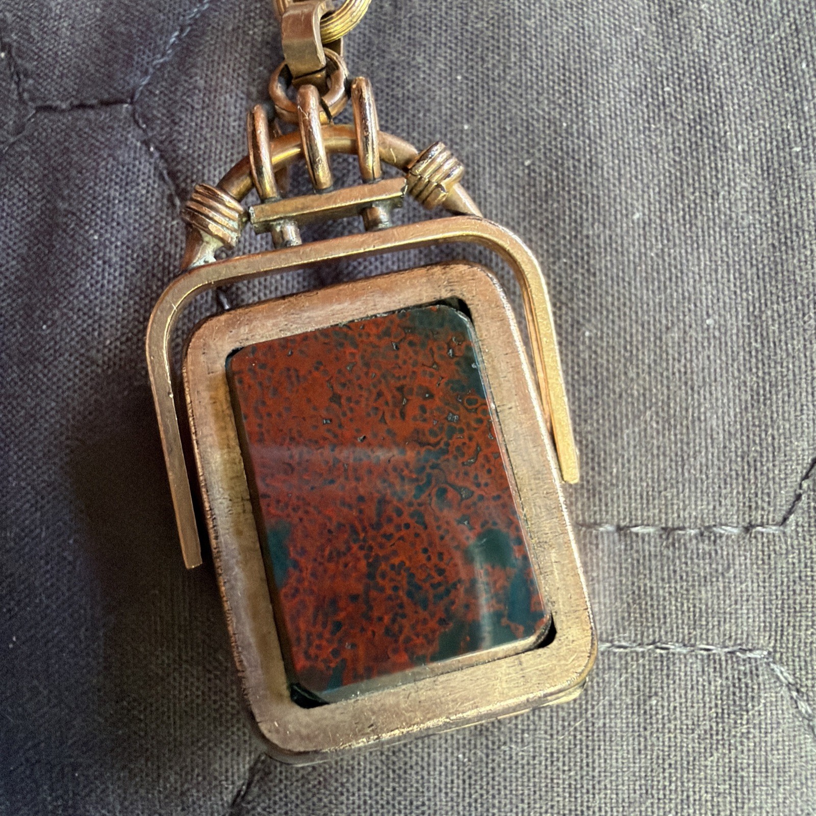Victorian Lovely 59g Gold Fill Book Link Necklace GF Agate Bloodstone Locket Fob