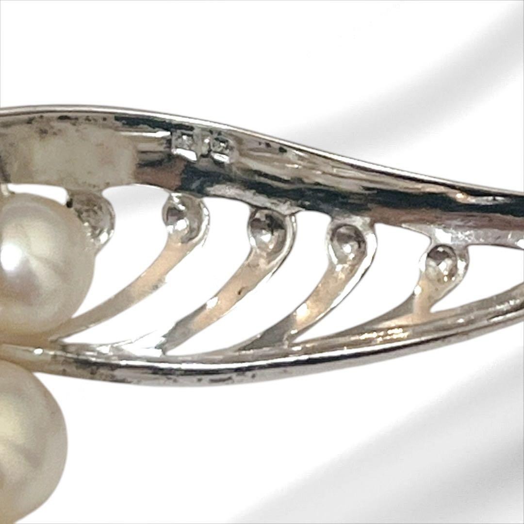 Authentic MIKIMOTO Pearl Brooch Leaf Motif 7 Akoya Pearls Silver M Stamp Japan