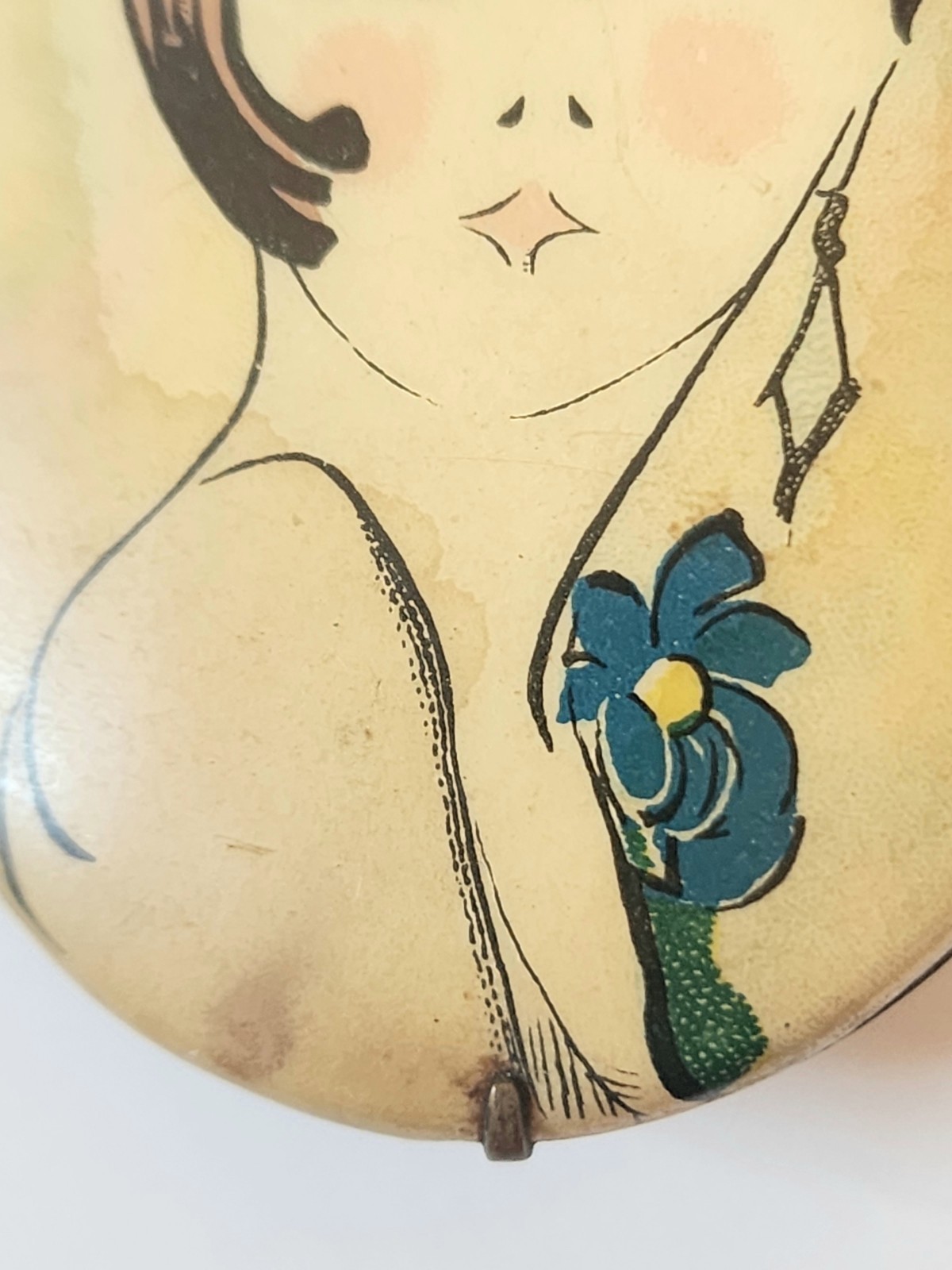 Vintage Art Deco Celluloid Brown Haired Flapper 1920s Portrait Brooch C Clasp