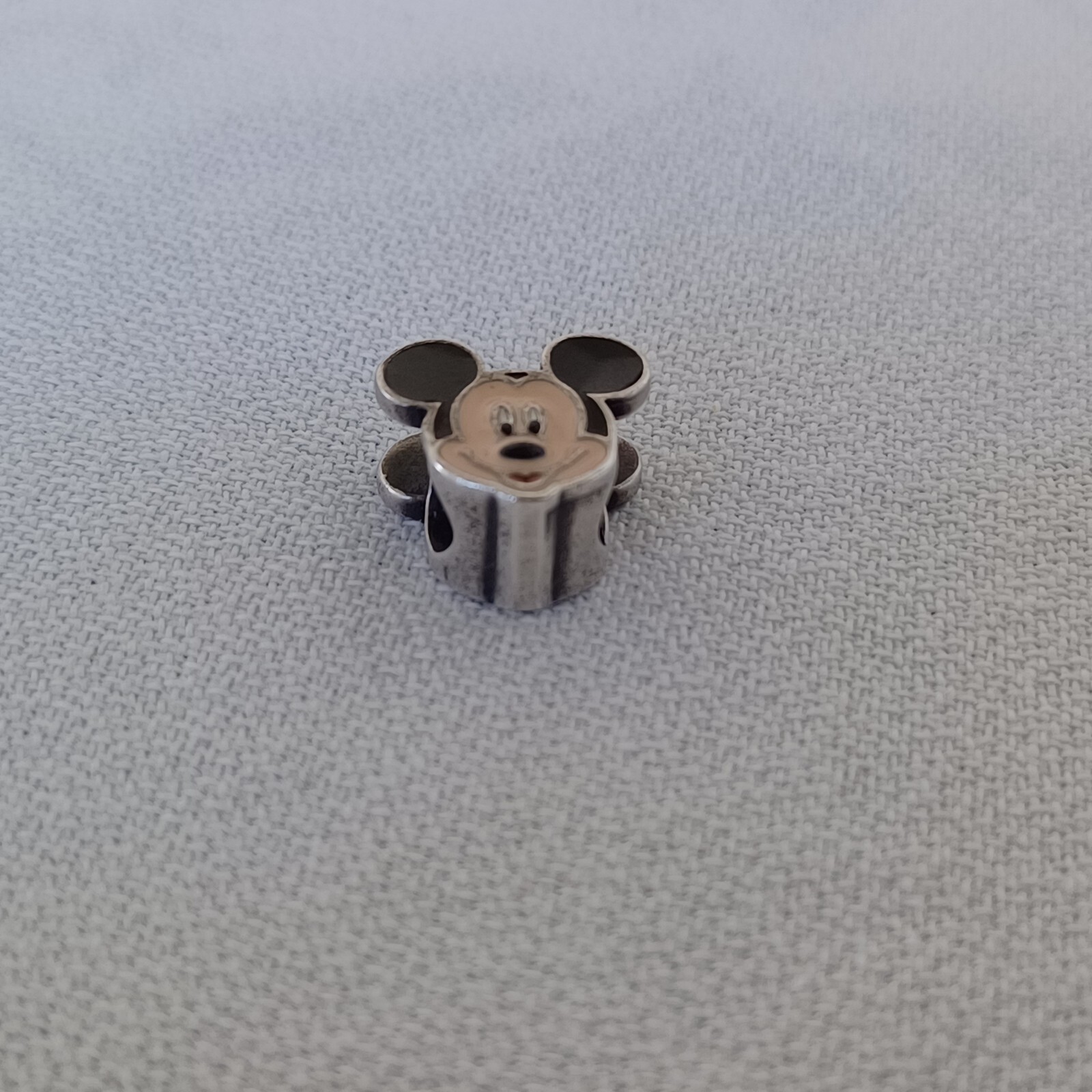 Vintage Sterling Enamel Disney Micky Mouse Pendant Charm Slider Bead Italy
