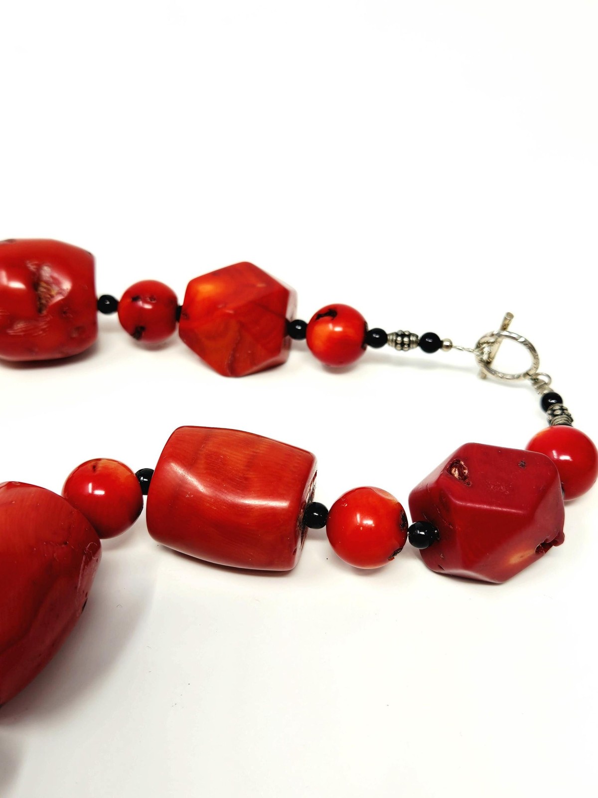 Vintage Red Coral Statement Necklace Sterling Silver Clasp Heavy Natural Coral