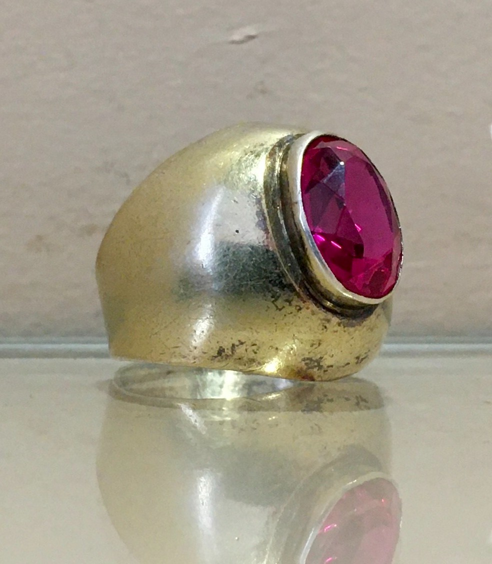 Ring № 16 Vintage Soviet Red Ruby Ring Silver Ring 875☆USSR Ring 7 size 6.95 gr