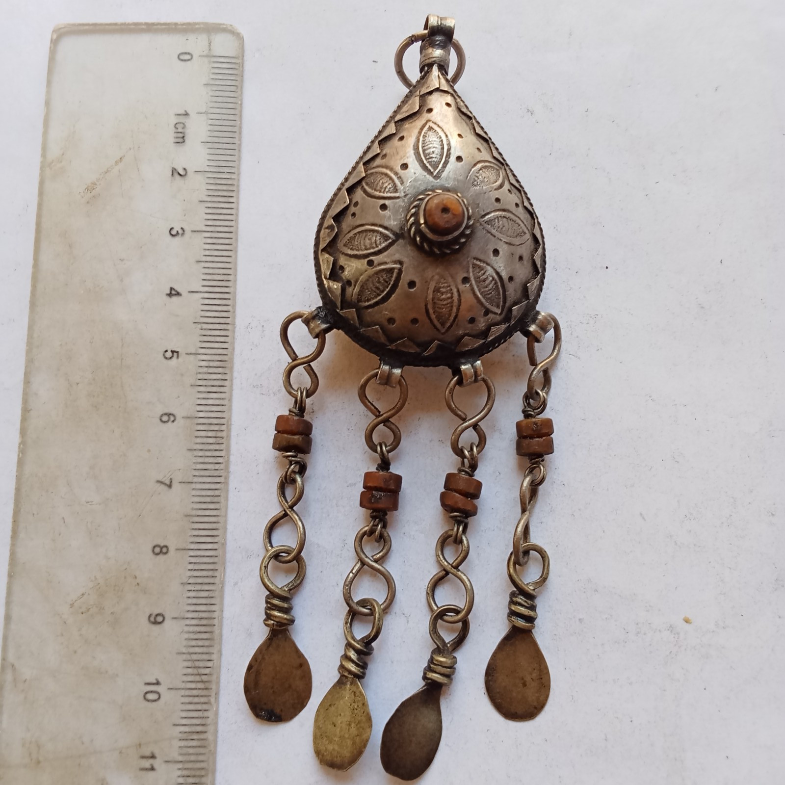 Antique Silver Tone Bedouin Prayer Box Necklace Dangle Bells