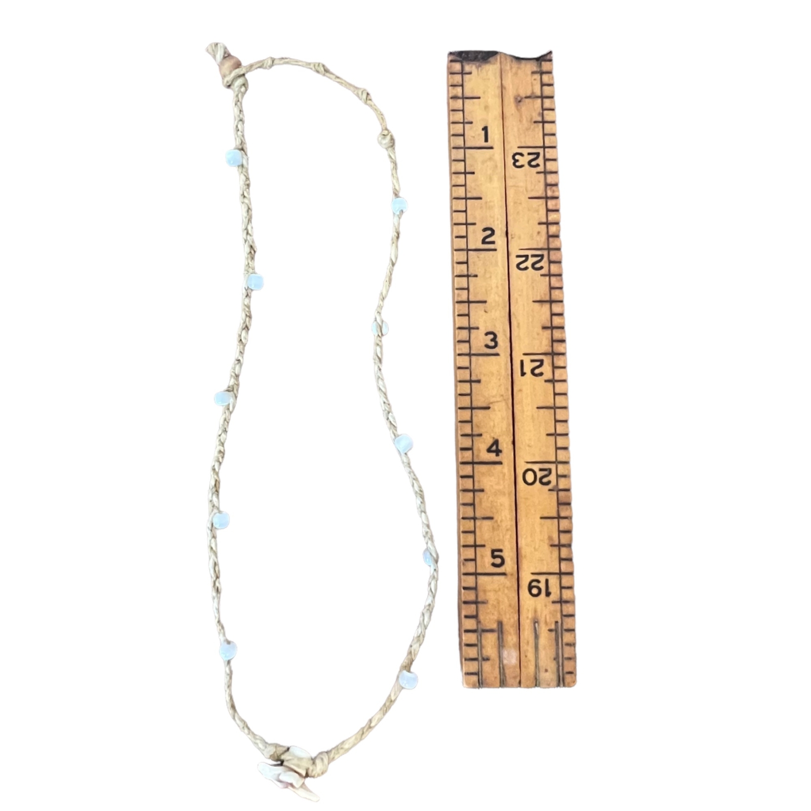 Handmade Boho Hemp Twine Flower Necklace Choker with Beads 90s Vintage 8“
