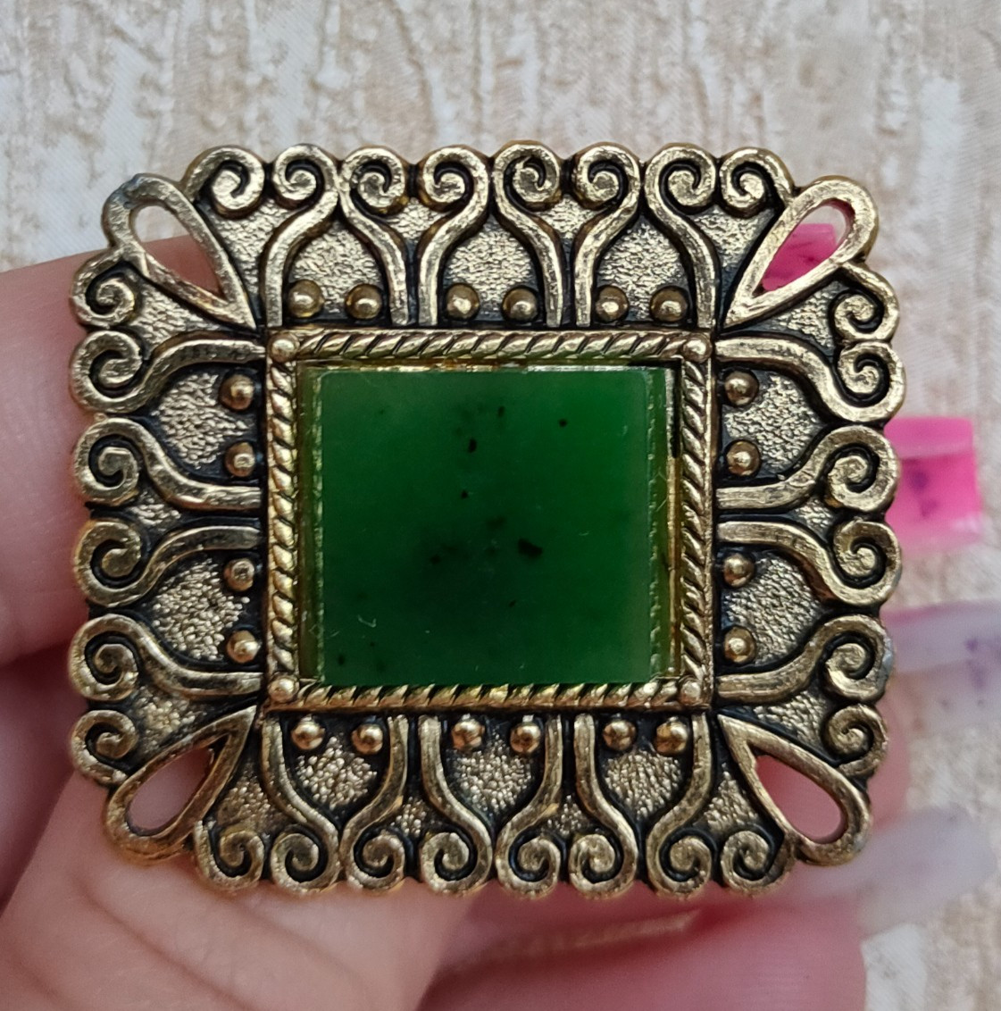 Vintage Soviet beautiful brooches with jade stones, 2 pcs. USSR.
