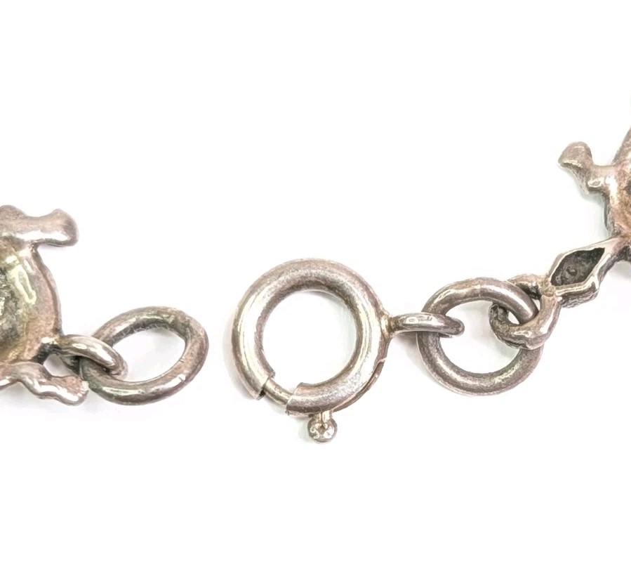 Turtles In A Row Bracelet Sterling Silver 7.75″ Turtle Link Tortoise Gift 11gram