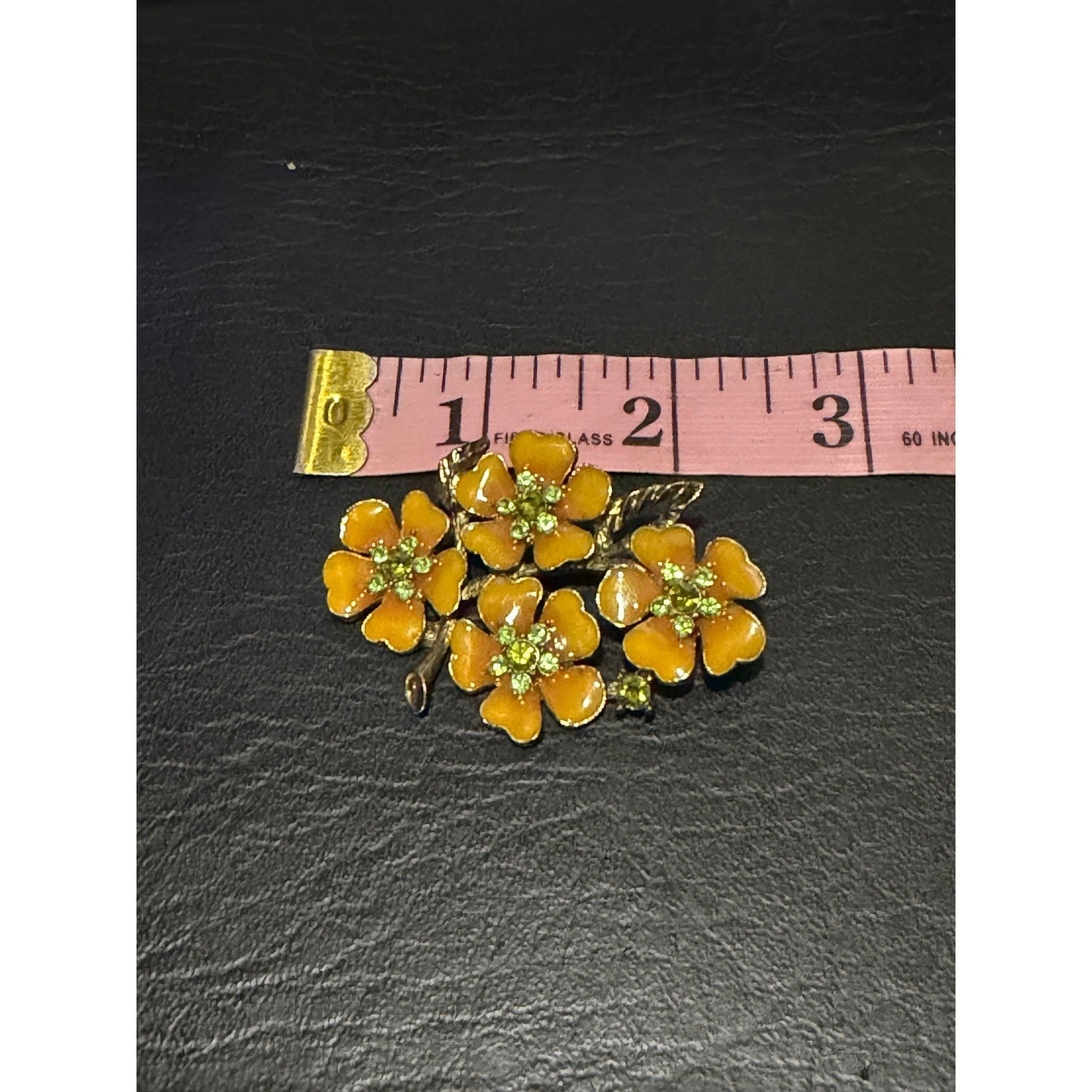 Floral Brooch Women Yellow Enamel Green Rhinestone Floral Cluster Unbranded