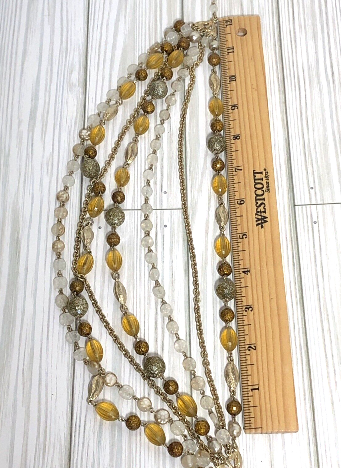 Vintage White Gold Tone Ball Beaded Chain Multistrand Textured Necklace