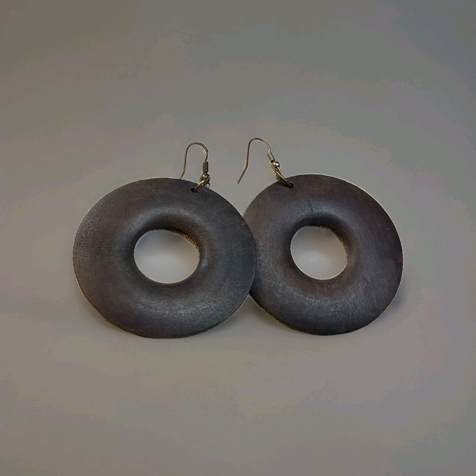 Vintage Carved Wooden Hearts And Flowers Ear Wire Earrings