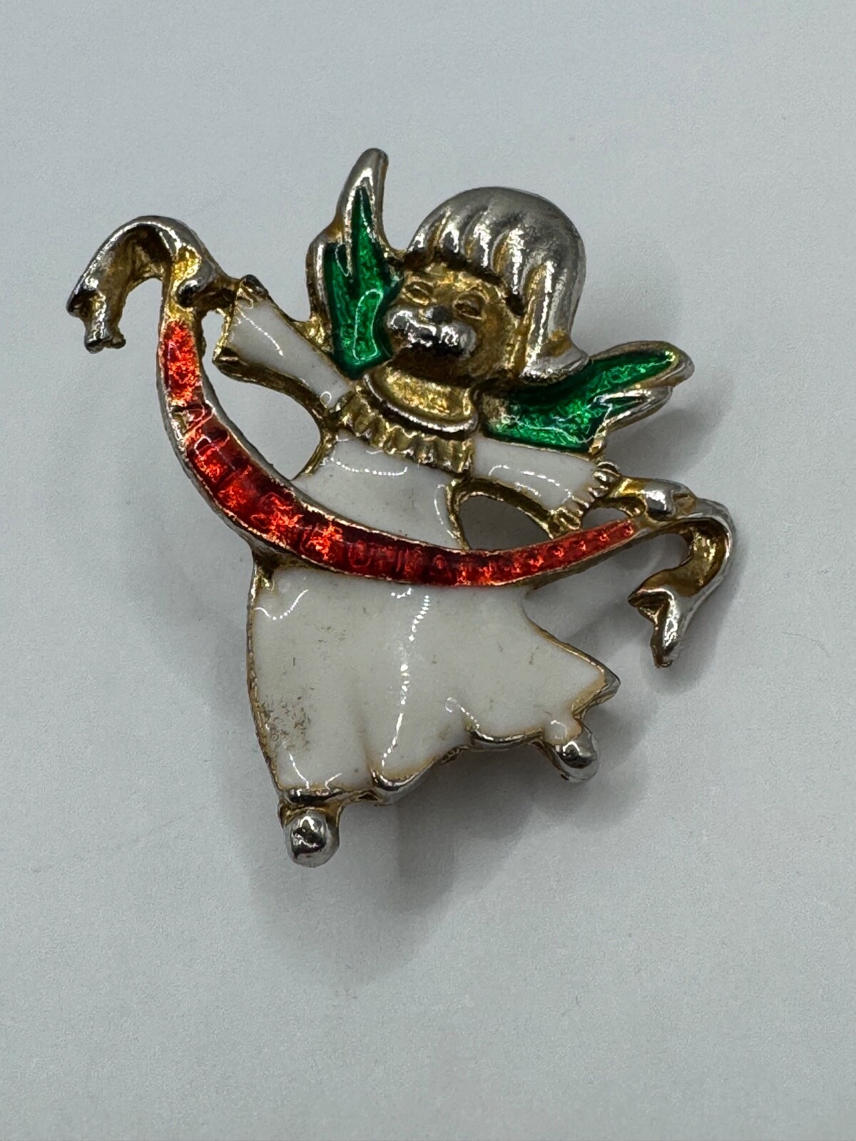 VINTAGE CHRISTMAS ENAMEL ANGEL BROOCH PIN