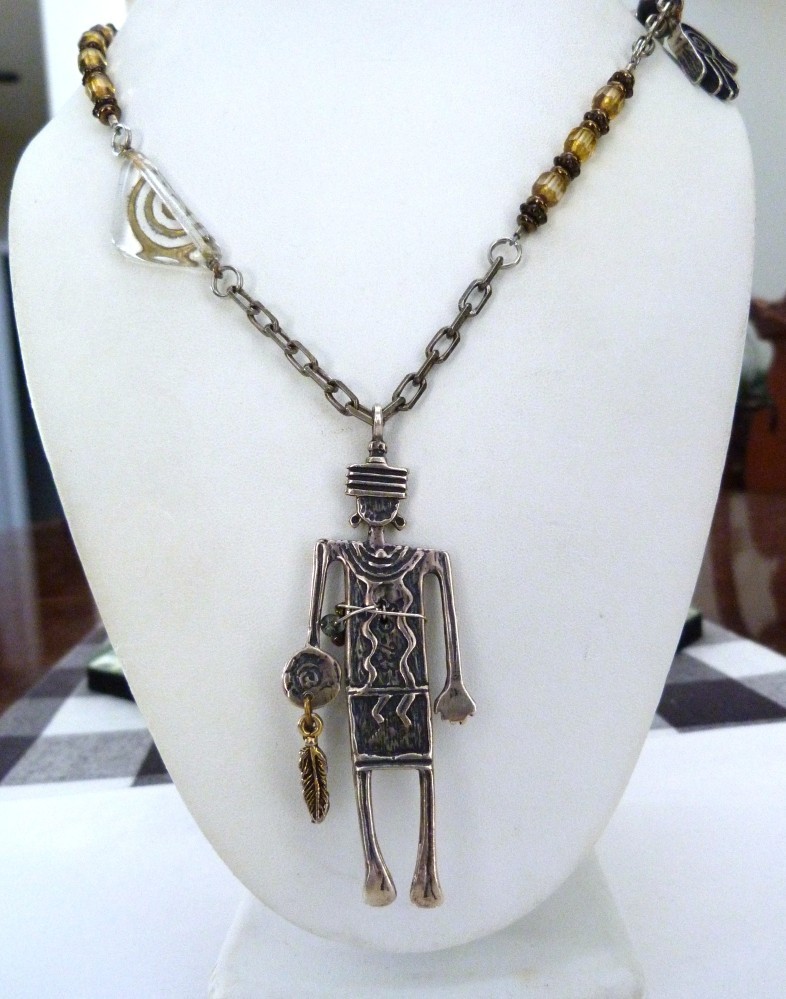 VINTAGE ROBERT SHIELDS USA STERLING SILVER SOUTHWESTERN LARGE CHARM NECKLACE 70G