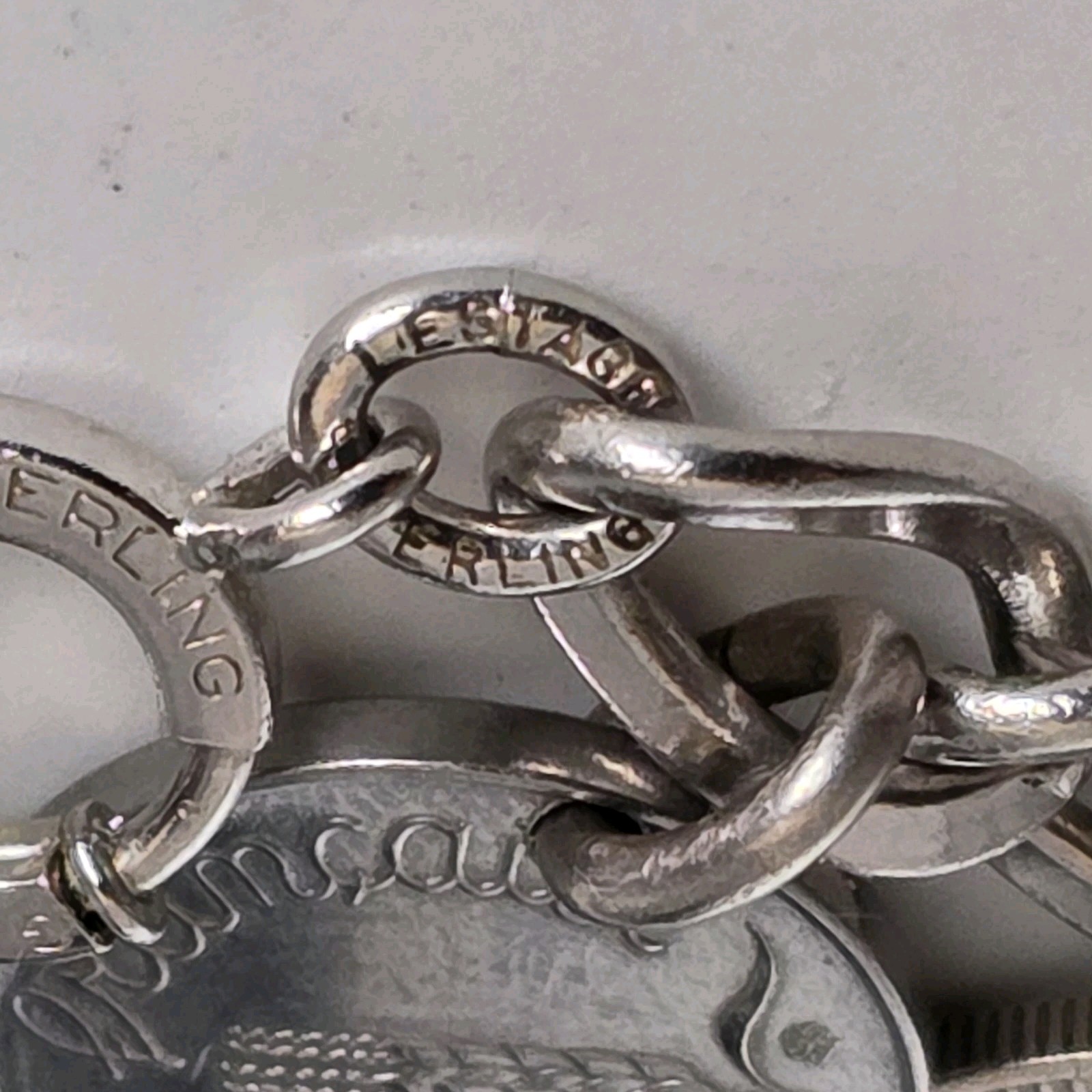 LeStage Sterling Silver Coin Charm Bracelet 58g Mid Century Estate Jewelry Euro