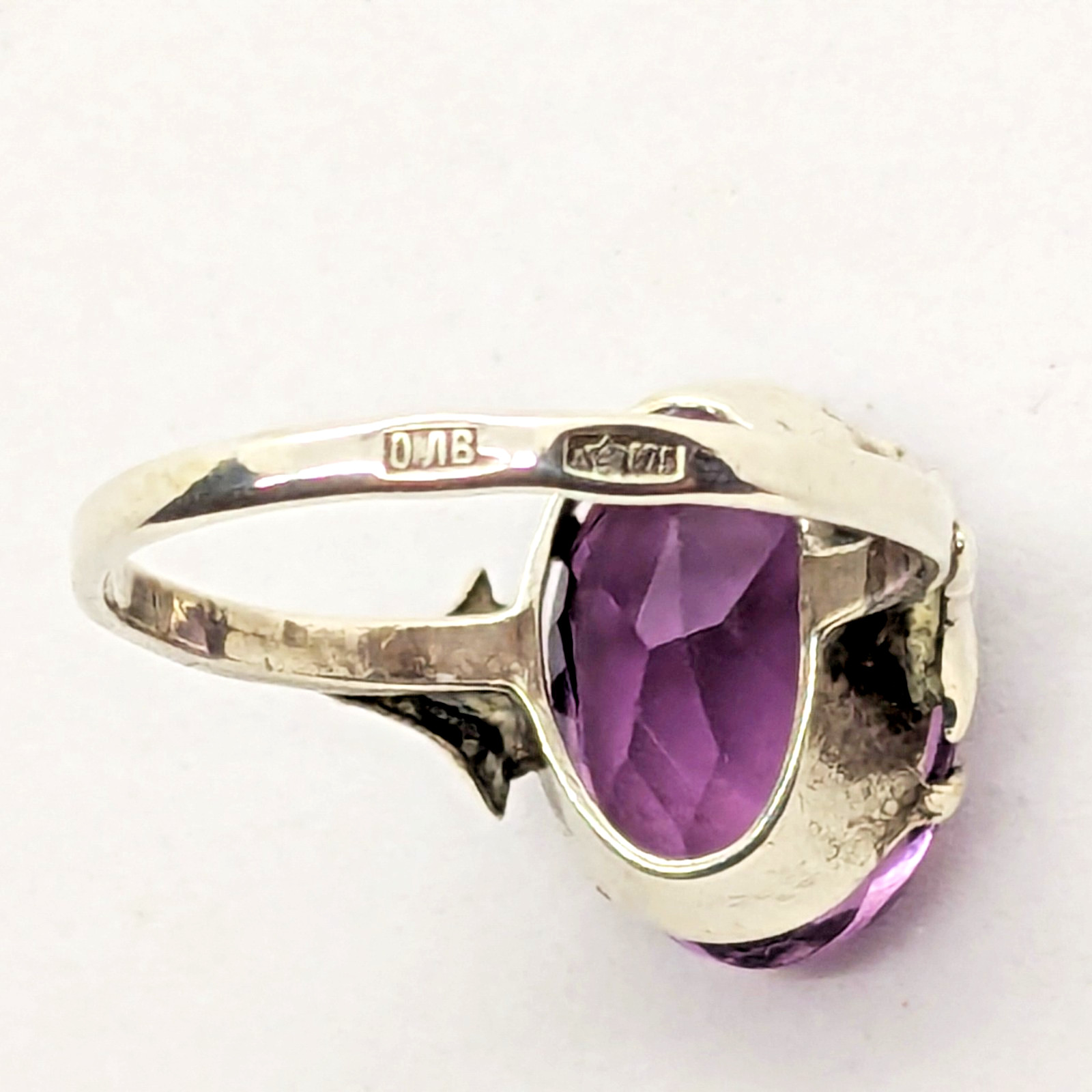 Vintage Soviet RING Silver⭐️875 Star stamp with Amethyst -size: 7US (17mm) | #73