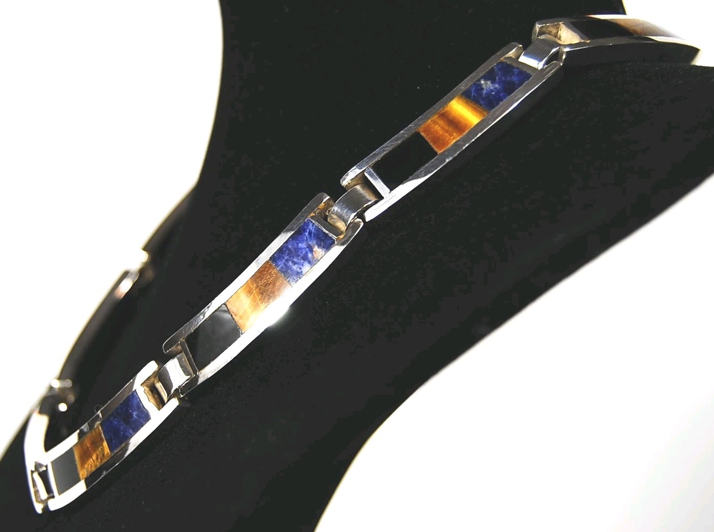 TAXCO Vintage 925 Sterling Silver 16.5″ Multi-Stone Inlay Necklace 114.85g TW