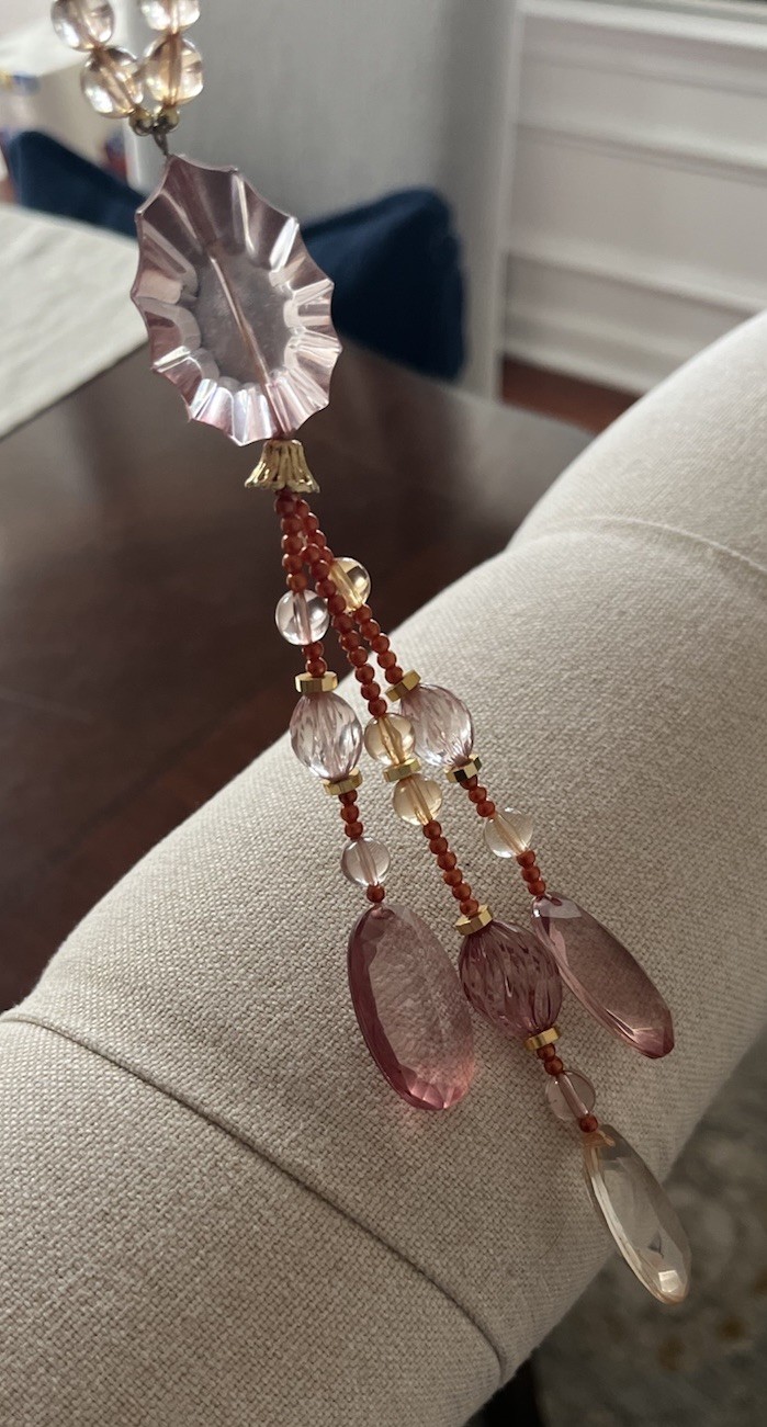 Vintage Lucite Faceted Beaded Blush Pink Tassel Necklace