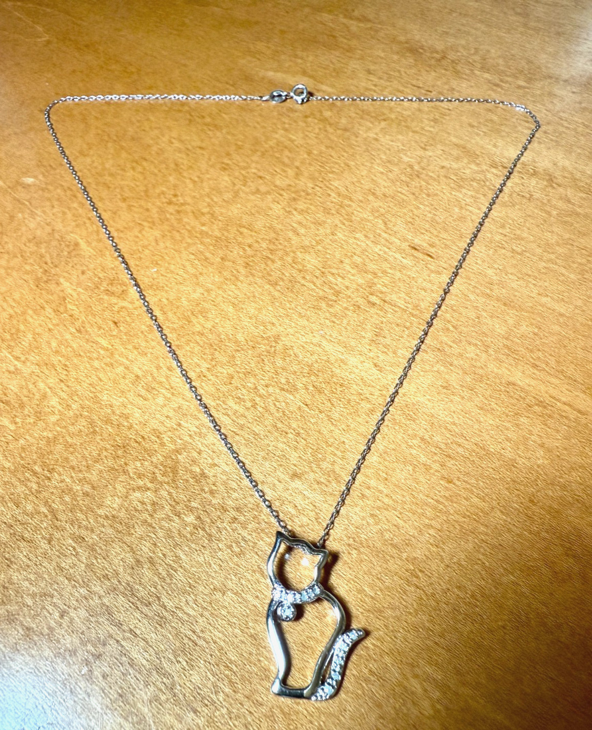 VINTAGE STERLING SILVER 925 CZ CAT KITTY CHARLES WINSTON CW PENDANT & 18″ CHAIN