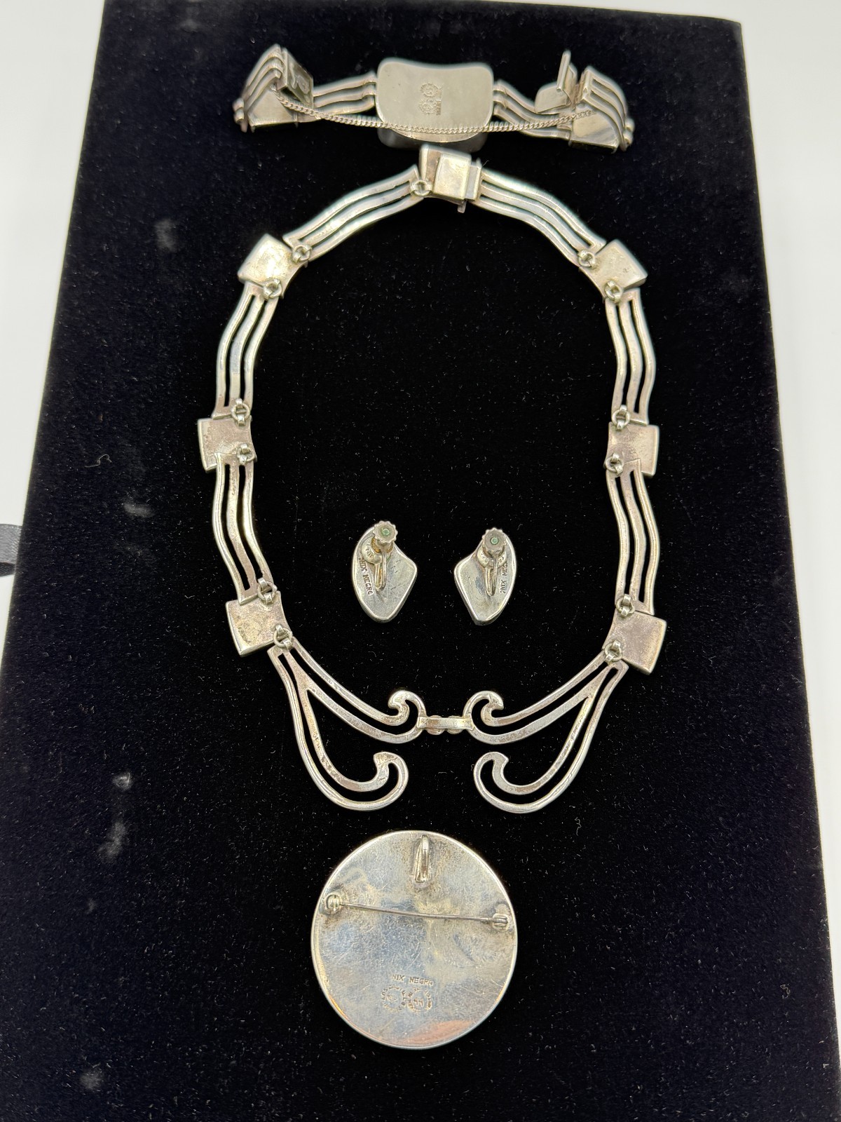 Vintage Taxco Los Castillo Mexican 925 sterling silver black onix jewelry set