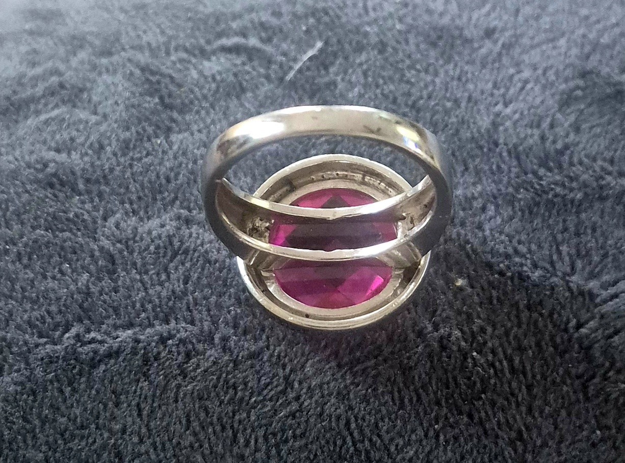 Hsn Ross Simons Sterling Silver Pink CZ Bezel Solitaire Statement Ring Size 8.25