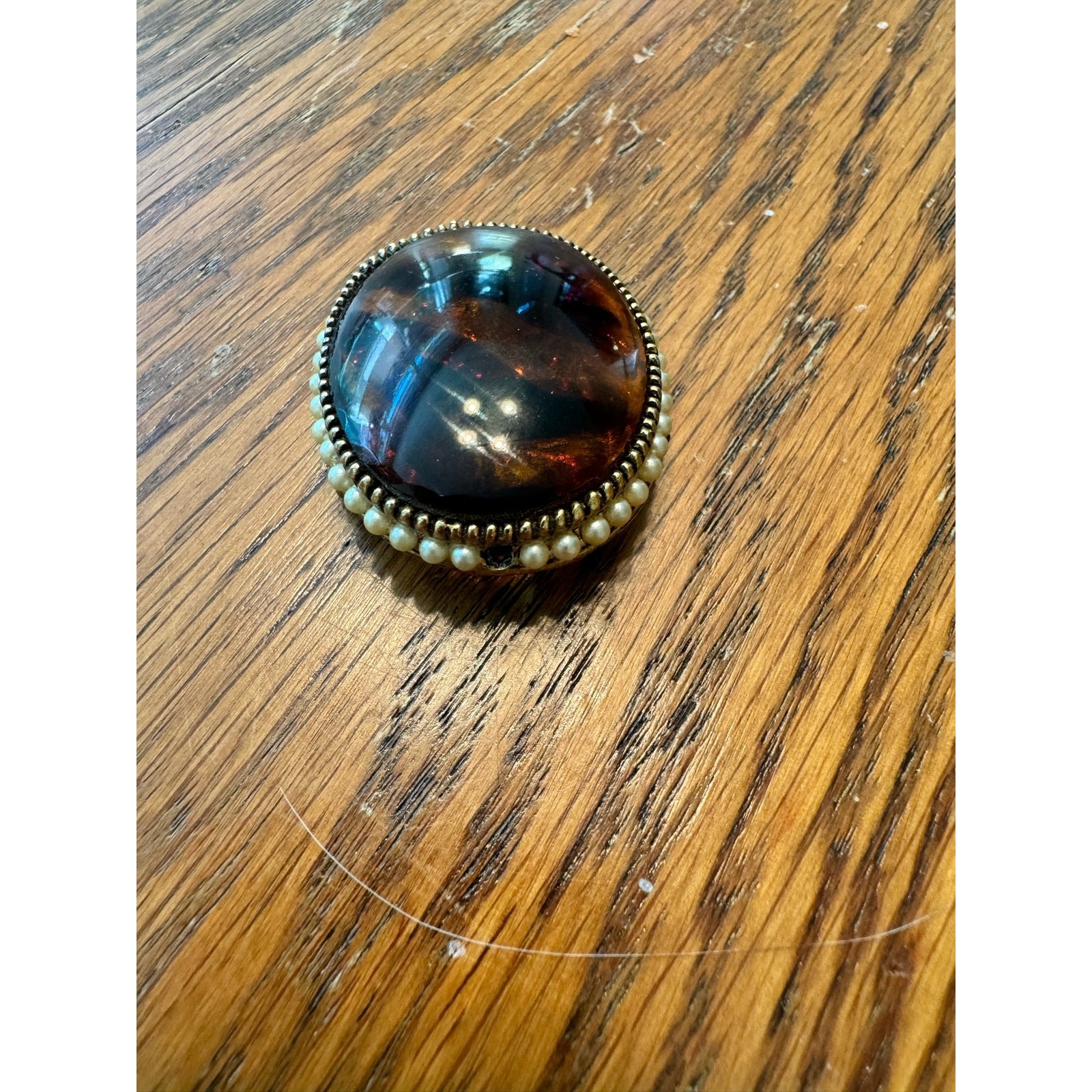 VTG Brooch Pin Gold Tone Honey Amber Murano Style Pearls Costume Jewelry Damage