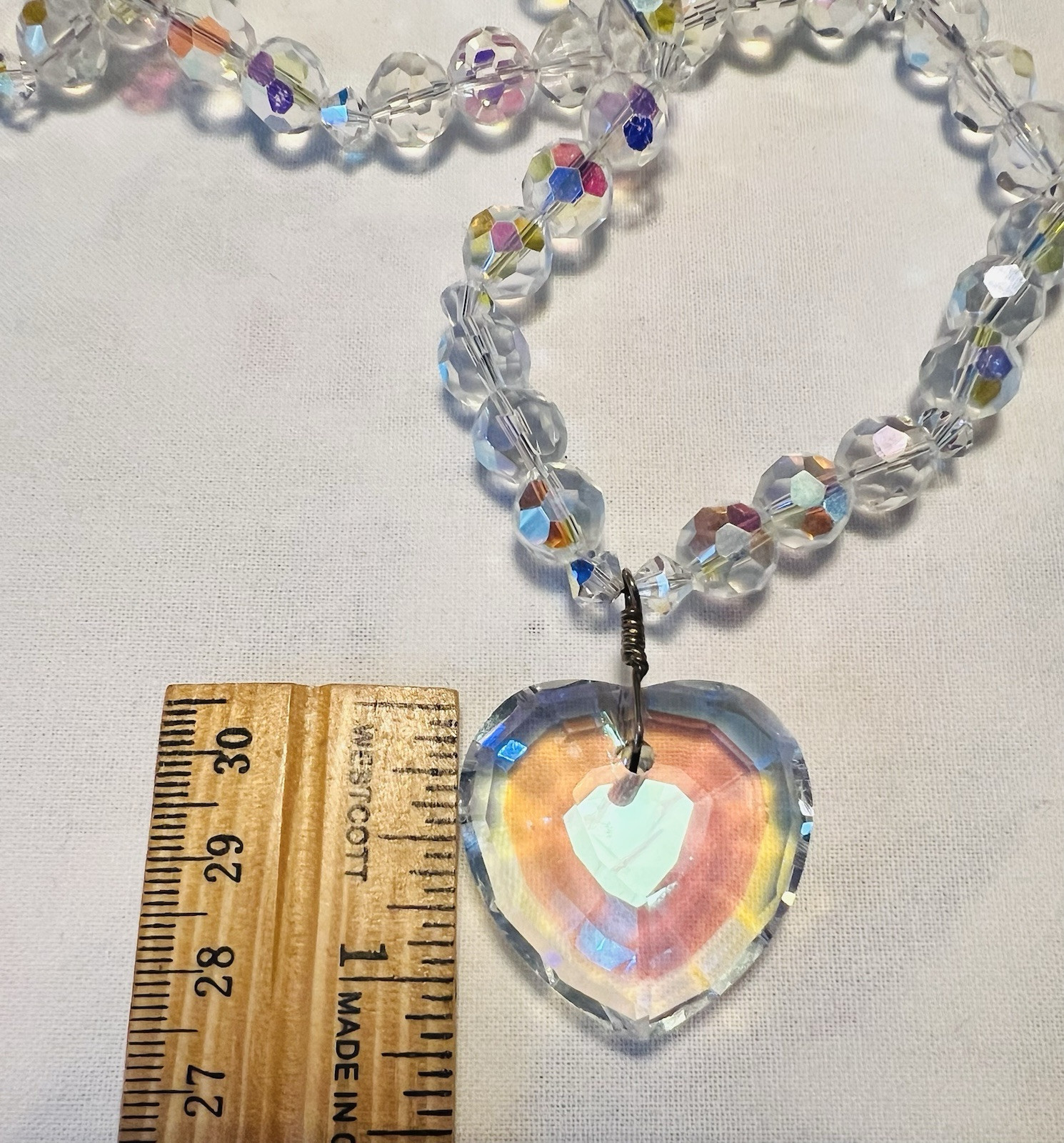 Vintage Crystal Heart Pendant & Crystal Necklace 22 Inches Long