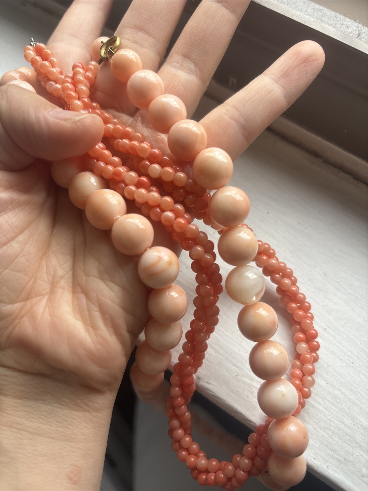 Beautiful Faux Coral Necklaces Single Strand And Multi Strand Salmon Color VTG