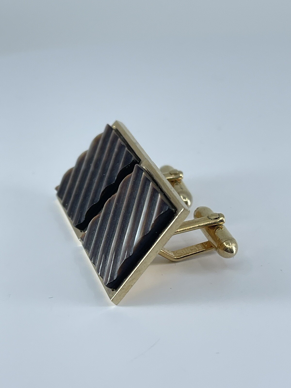 Swank Cufflinks Mother of Pearl square ribbed design bullet backs 1″