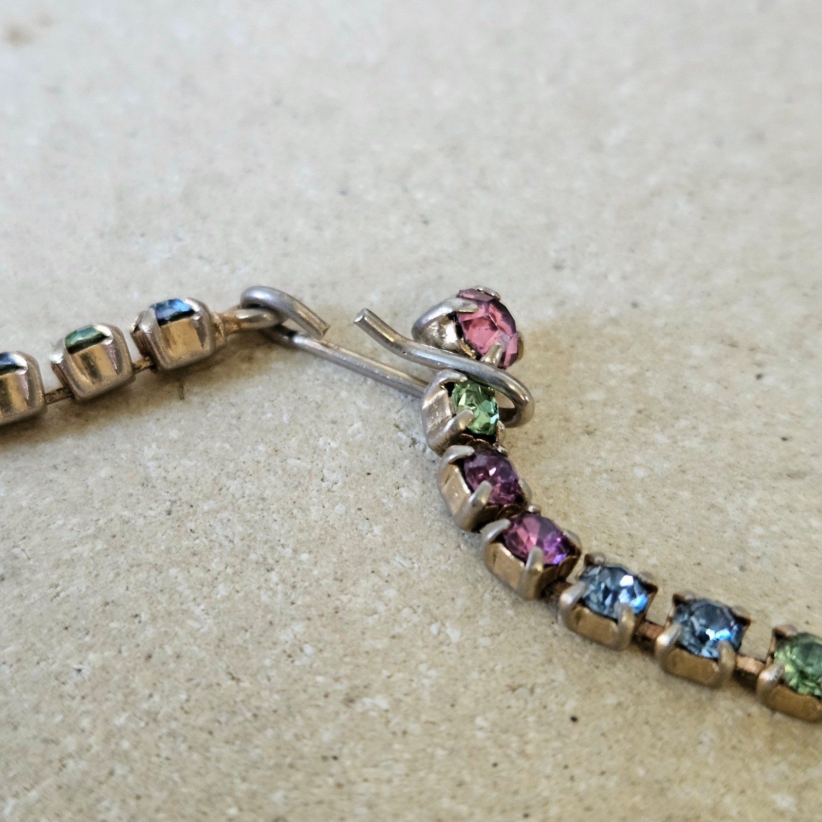 Vintage Multi-Color Pastel Rainbow Rhinestone Choker Necklace MCM Hook Juliana