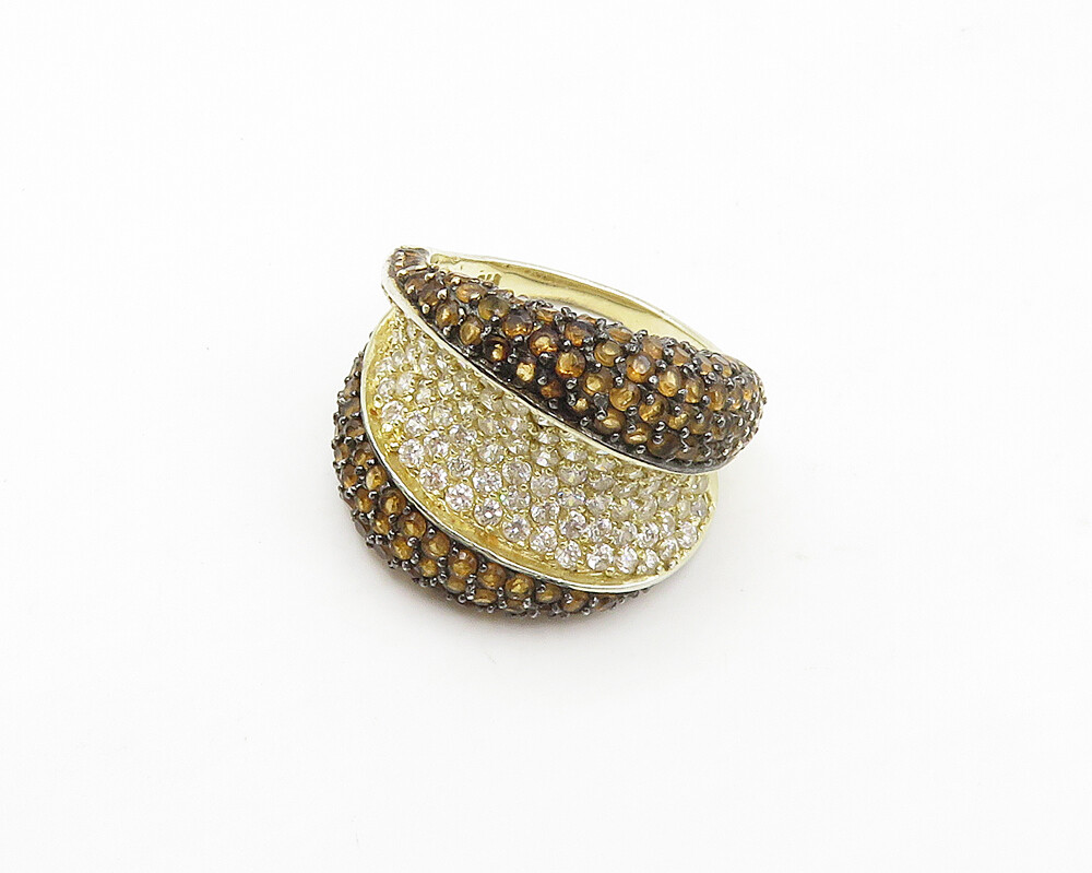 925 Sterling Silver Cubic Zirconia & Citrine Encrusted Band Ring Sz 8 RG17231