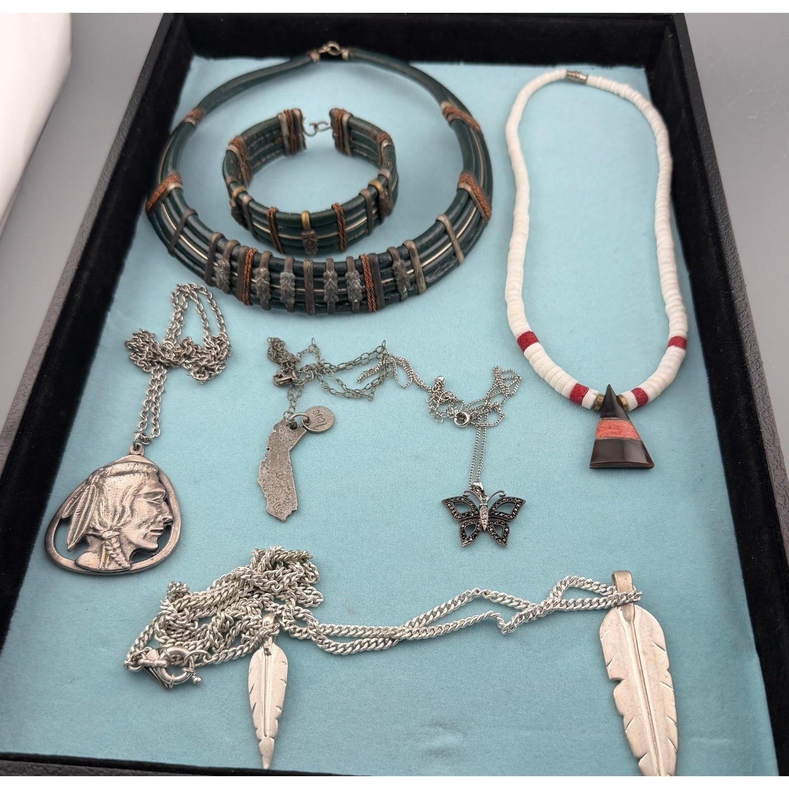 Vintage Necklace Lot Butterfly Southwestern Designer California Leather READ