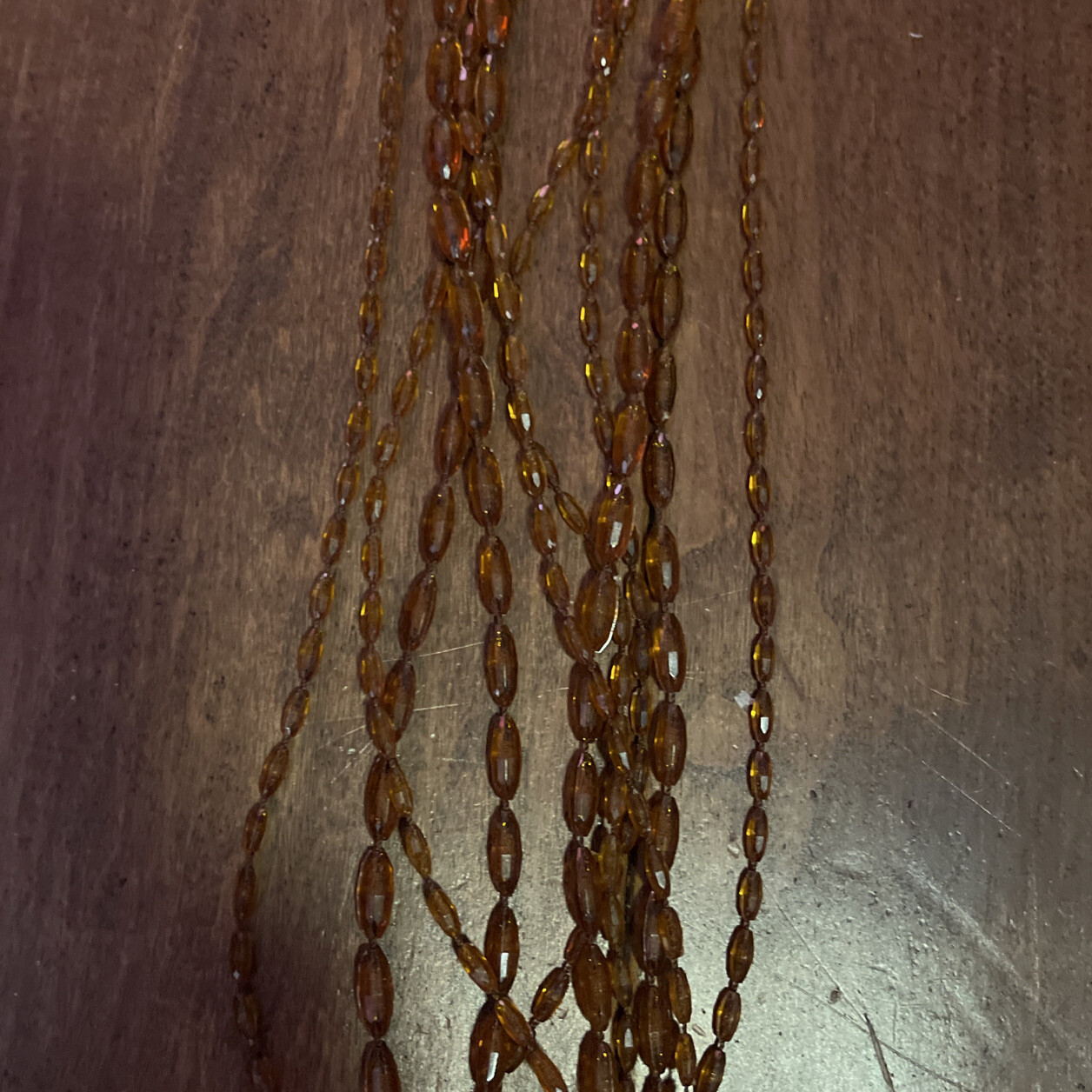 Vintage Necklace 52” 5 Strand Rootbeer Color Beads Different Shapes Wrap A Round