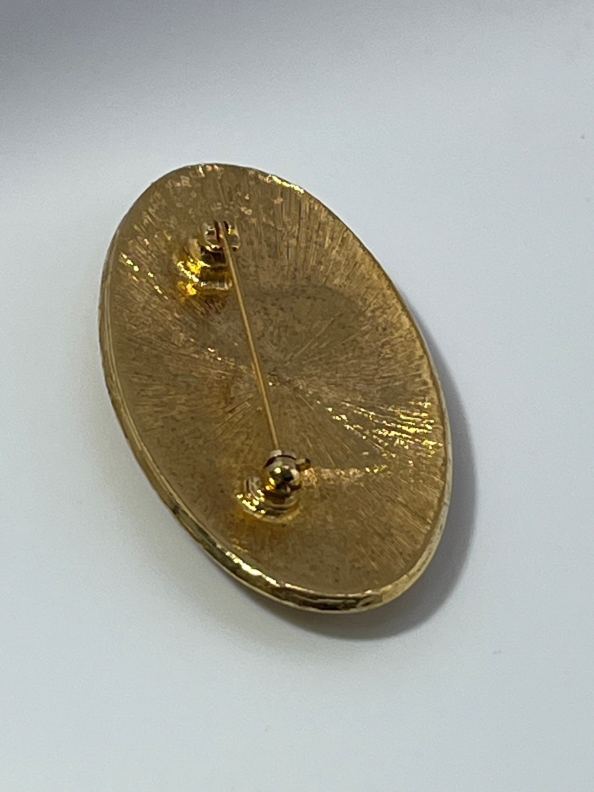Vintage Art Deco Style Portrait Brooch Gold Tone Enamel Oval Pin Victorian Woman