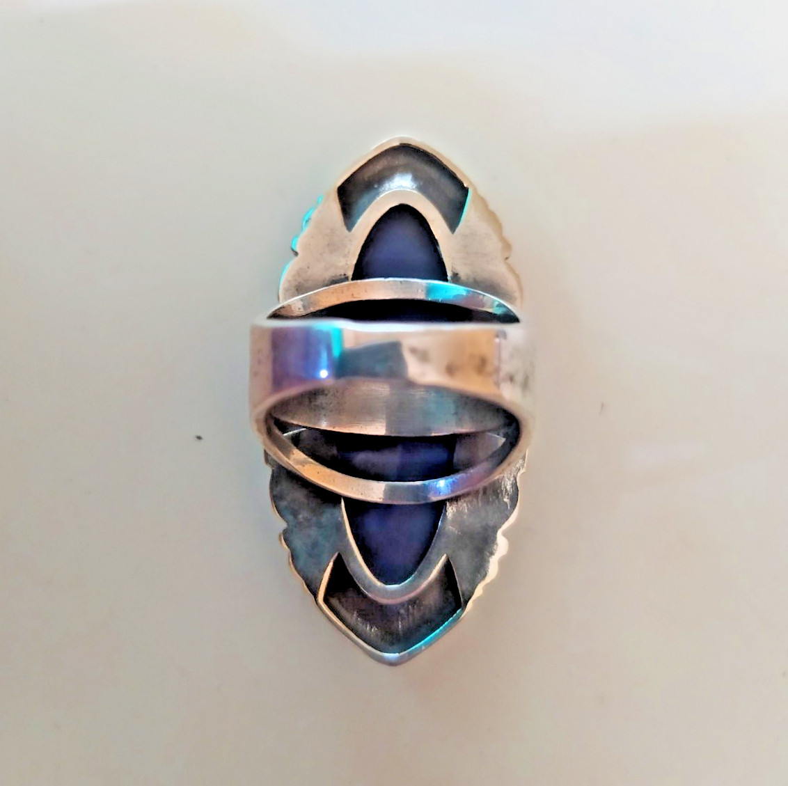 Ancient Vintage Victorian Sterling Silver Ring Blue Lapis lazuli Stone Size 8.5
