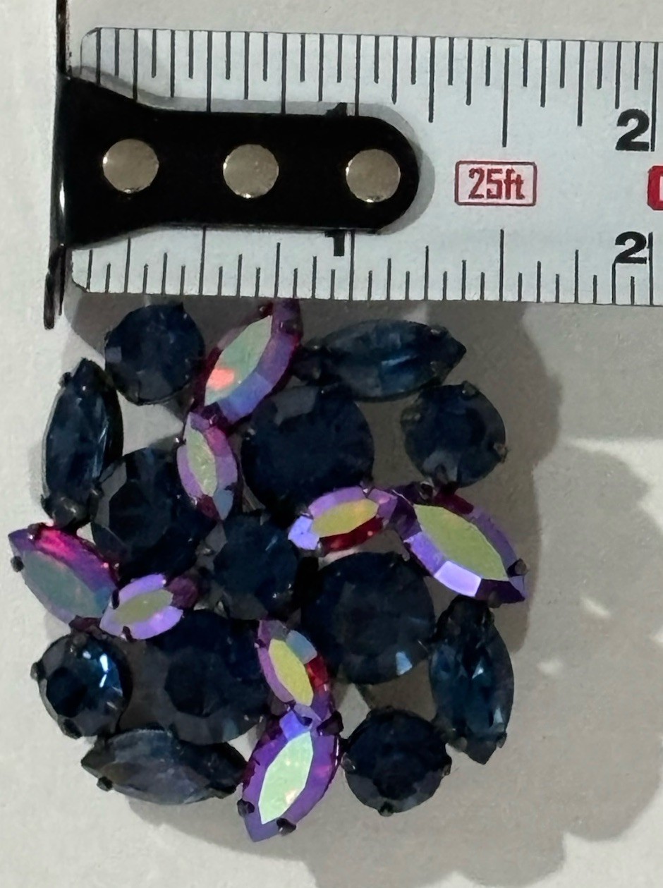 VTG Signed Regency Purple And Blue Iridescent Rhinestones Square Pinwheel Brooch