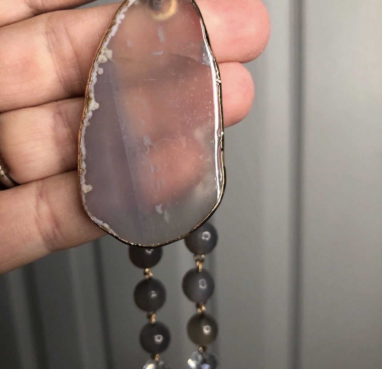 Vintage Beaded Necklace With Geode Like Pendant Classic Boho Cottagecore Whimsy