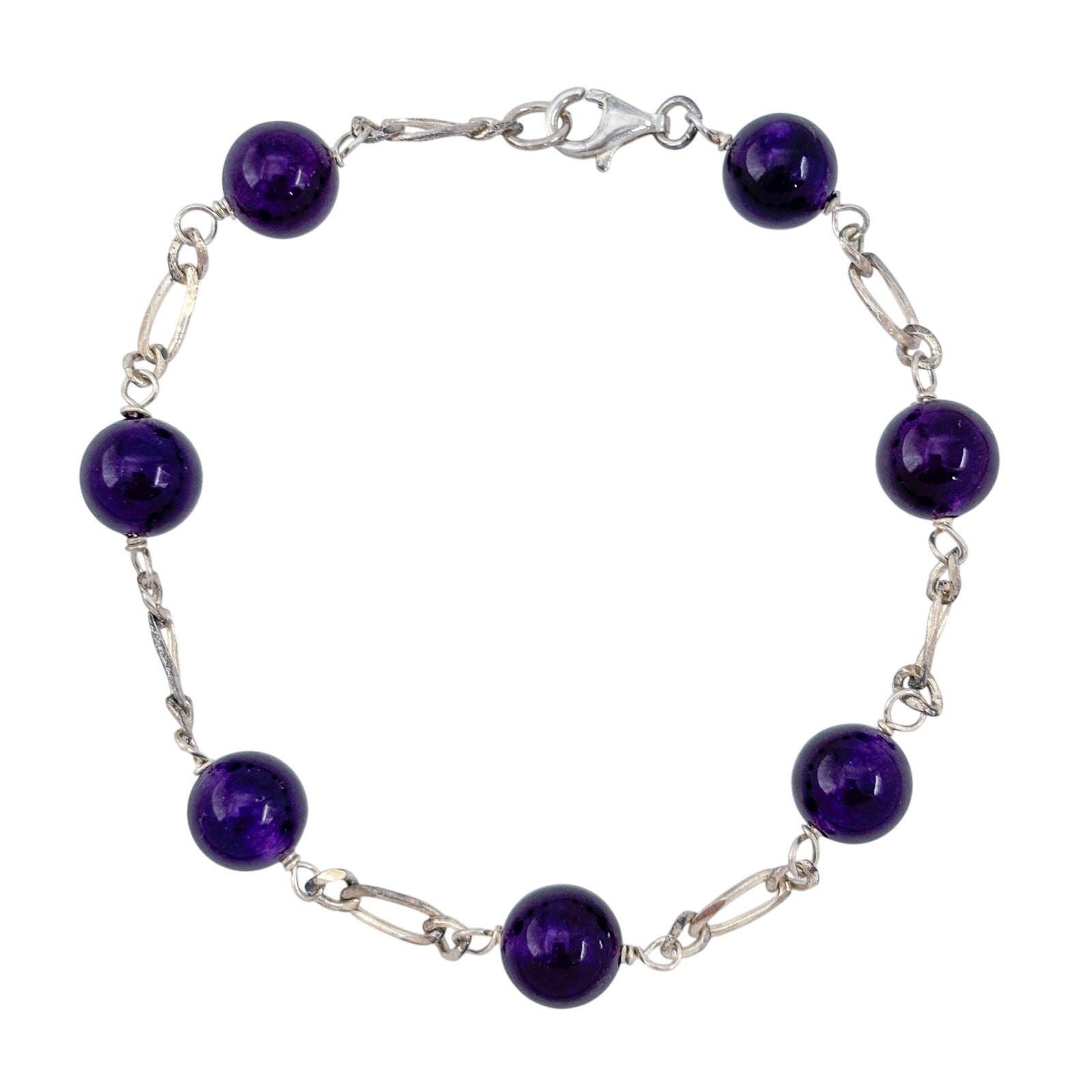 Vintage Sterling Silver 925 Amethyst Bead Bracelet 7.25″