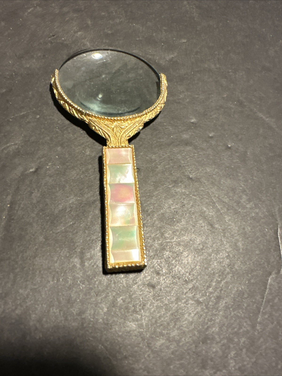 Art Deco Ornate Gold Mother of Pearl Magnifying Glass Circa 1920’s Measures 4#M4