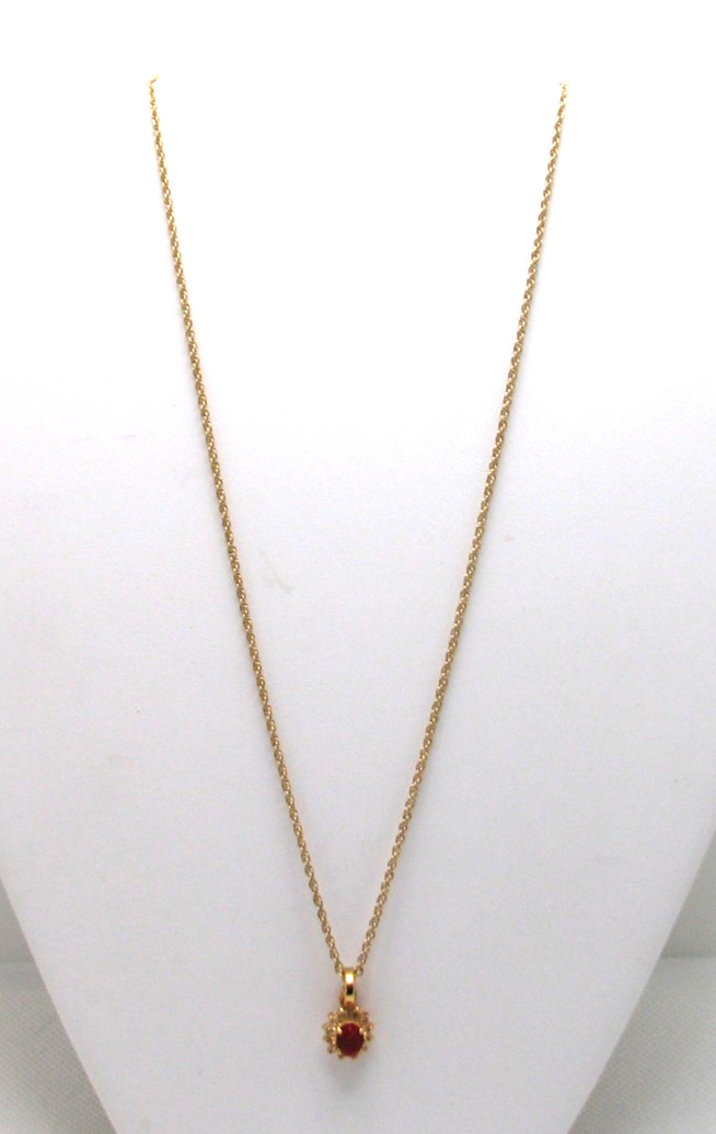 Vintage Simulated Ruby & Clear Crystal Pendant Necklace Enhancer Gold Tone