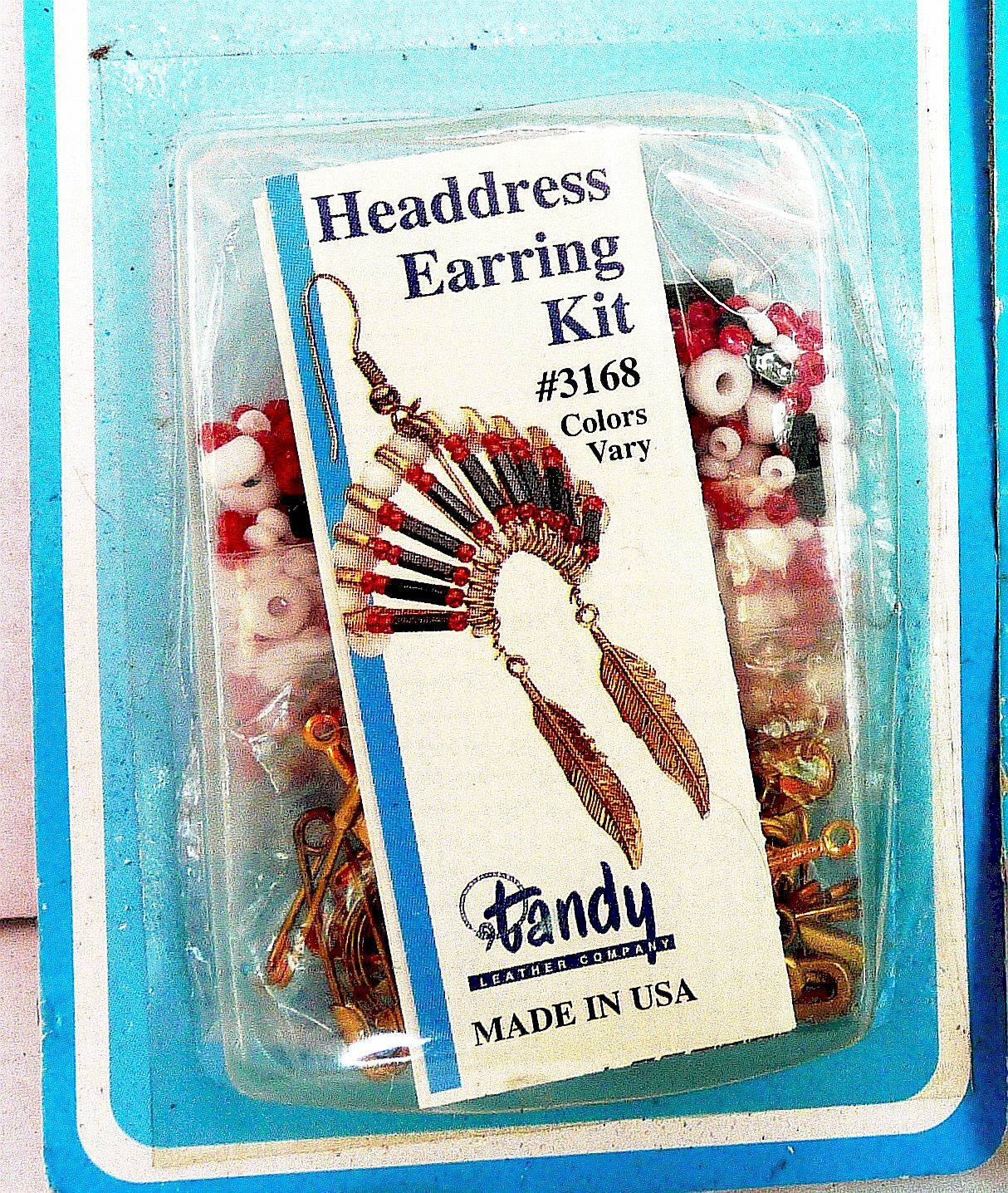 2 SETS VINTAGE TANDY HEADDRESS PIERCED EARRING KITS BEADS FEATHER DROPS CRAFT