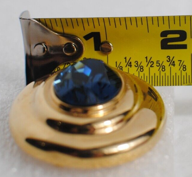 Vintage Oval Blue Glass Color Glass Gold Tone Brooch Pin 1 3/4 in. x 2 in.