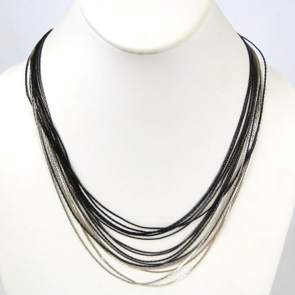 Multi Strand Dark Metal Chain Necklace Black and Silver Tone Fashion Jewelry