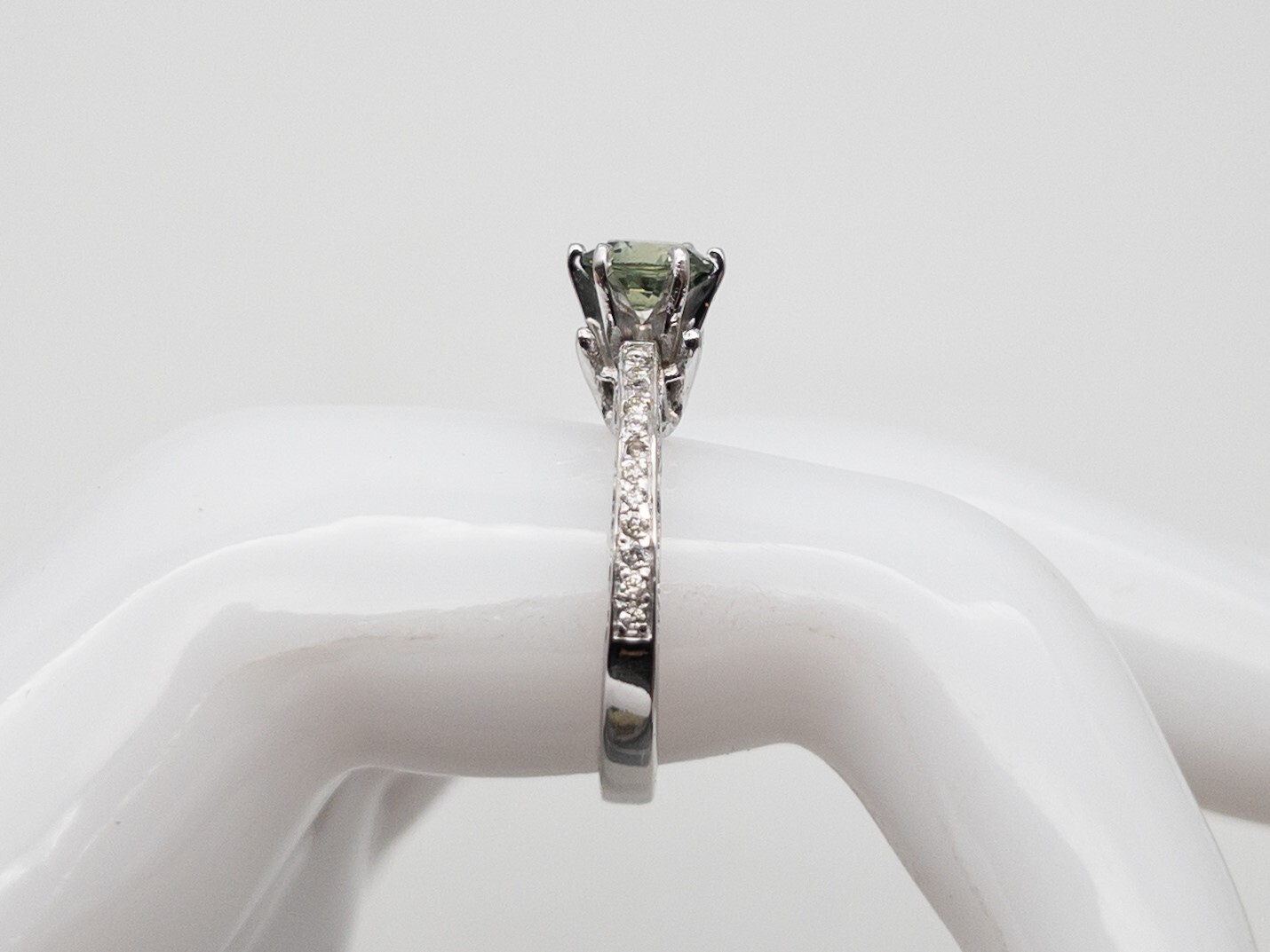 $4000 CERTIFIED NO HEAT 1.53ct Green Blue Sapphire Diamond 18k White Gold Ring