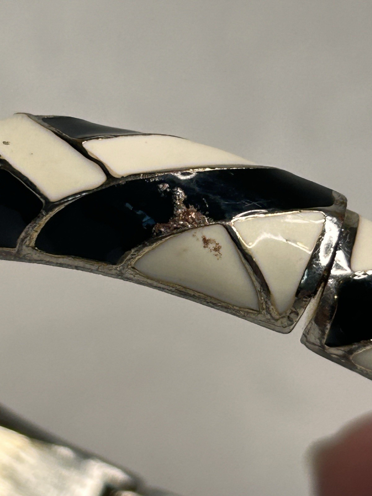 Vintage Enamel Bangle Bracelet Set Of 2, Hinged Gold Tone Red White Black